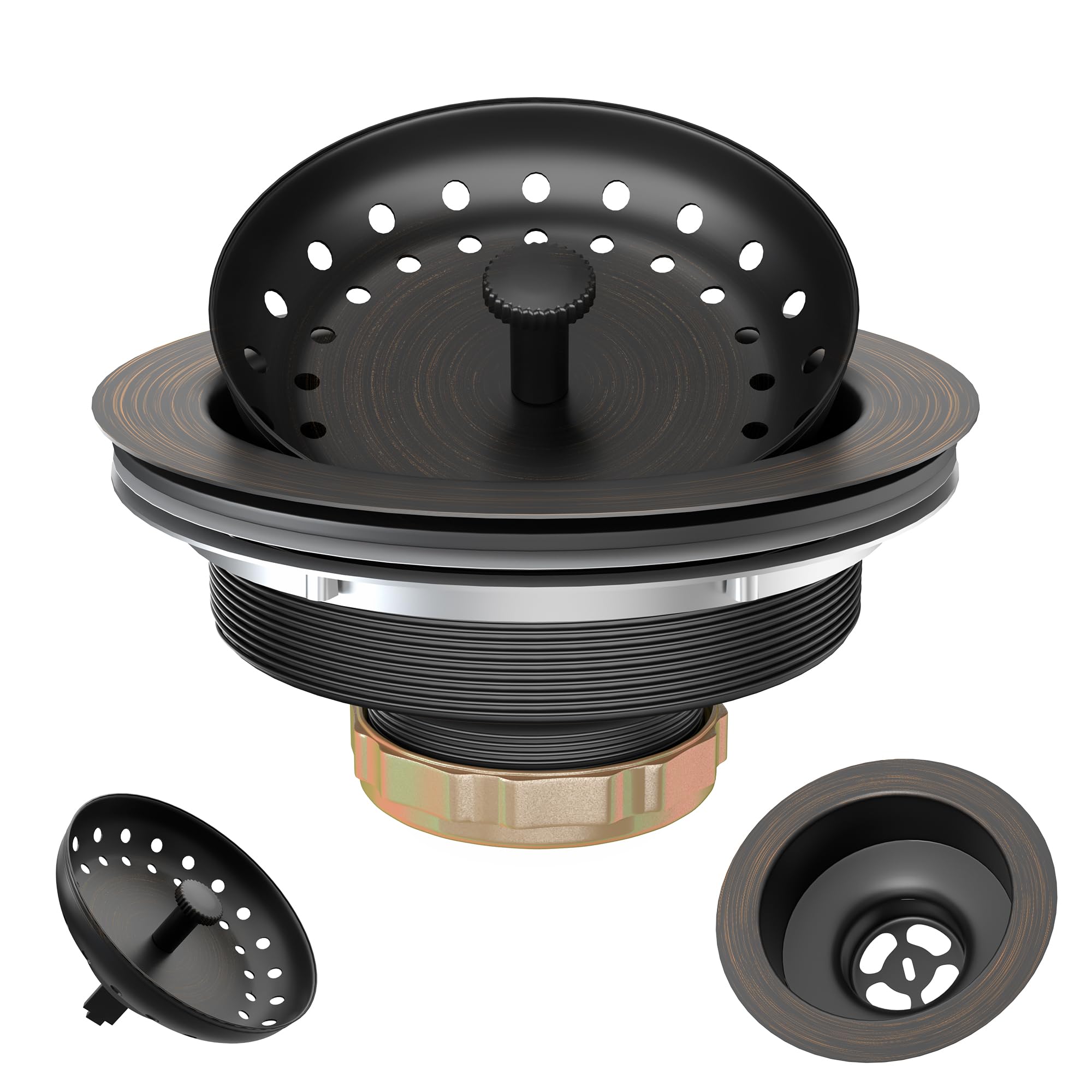 Kitchen Sink Drain Bronze 3-1/2 Inch Stainless Steel Kitchen Drain Strainer Assembly Kit with Strainer Basket and Drain Stopper for Standard Sink Drains Oil Rubbed Bronze