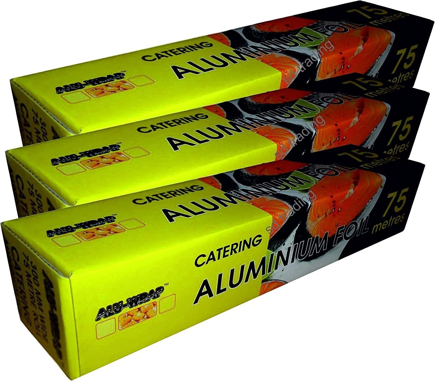 3 x Aluminium Foil 18" Roll Kitchen Catering (450mm x 75m) Cutter Box