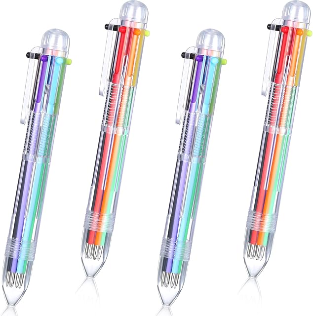 4 Pieces 6-in-1 Retractable Ballpoint Pens Multi-color Pens Ballpoint Pen for School Office Supplies Students Children, 6 Colors
