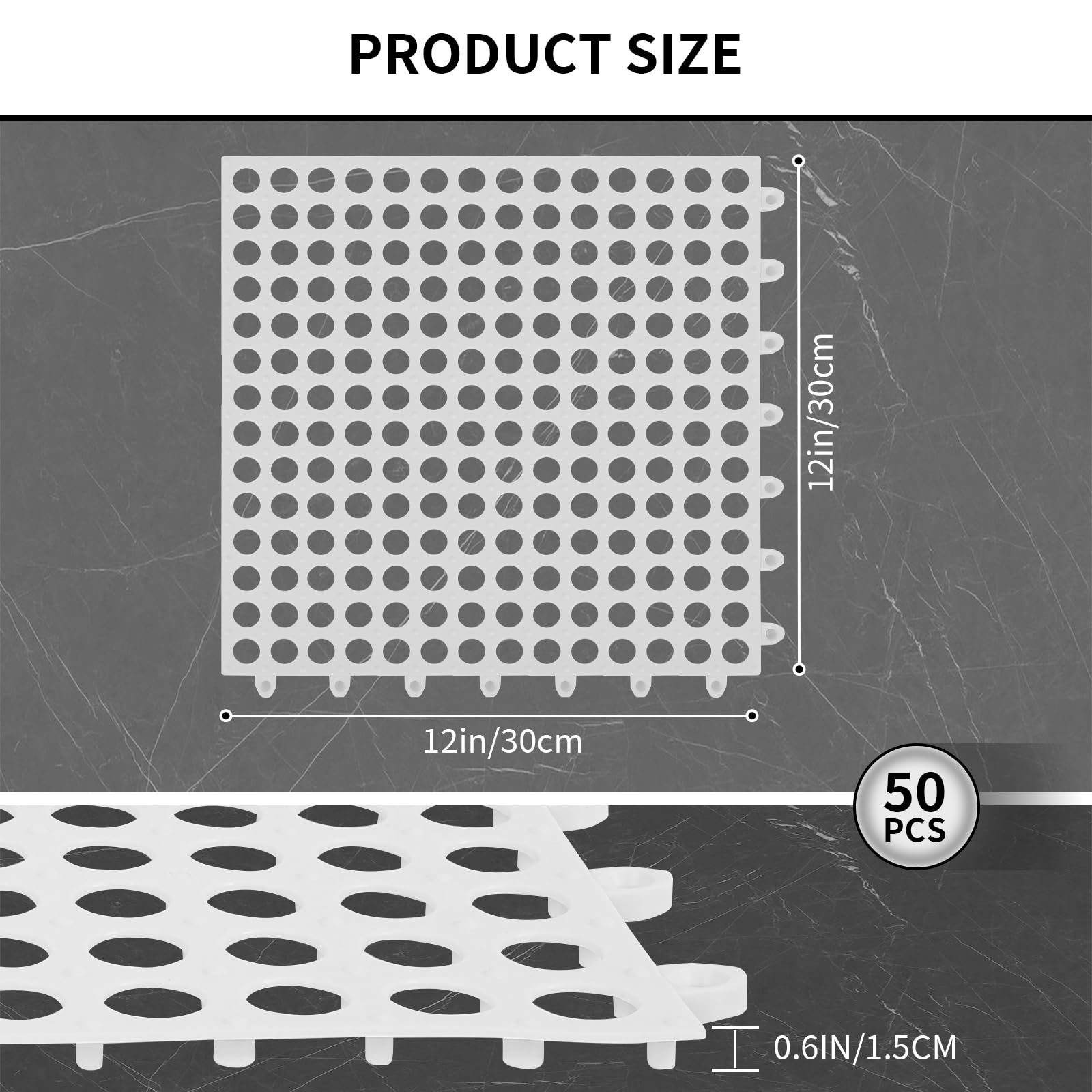 Interlocking Tiles, 50pcs Waterproof Drainage Mat, White Splicing Deck Tile — Amazon image 2