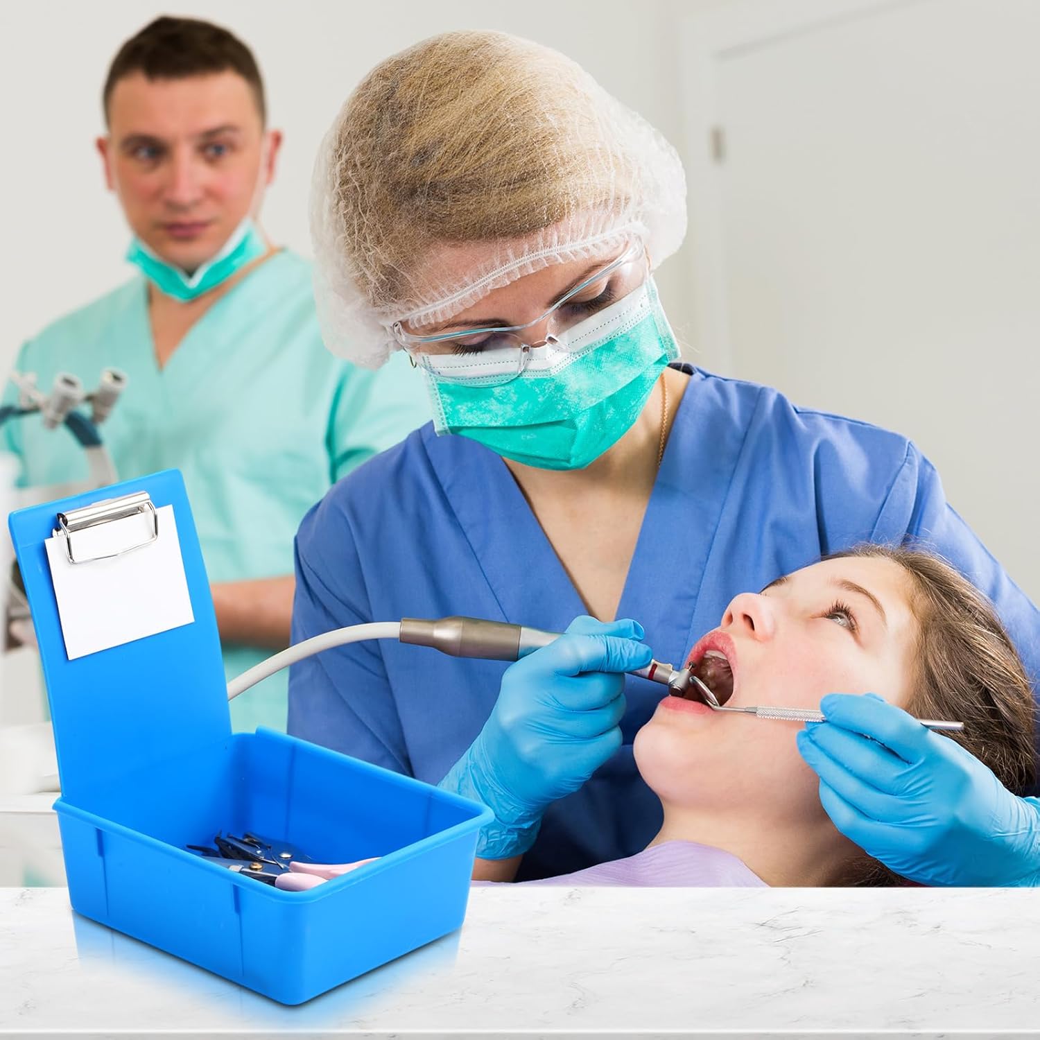 14 Pcs Large Size Dental Lab Working Pan Plastic Pans Dental Pan with Matching Clip/Flap/Pin Board for Holding Notes, Job Cards, Dark Blue