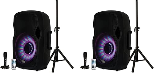 Miniatura 10 de Acoustic Audio by Goldwood 1000W Altavoz Bluetooth con LED intermitente, gran sistema de sonido PA enchufable con soporte, micrófono y control