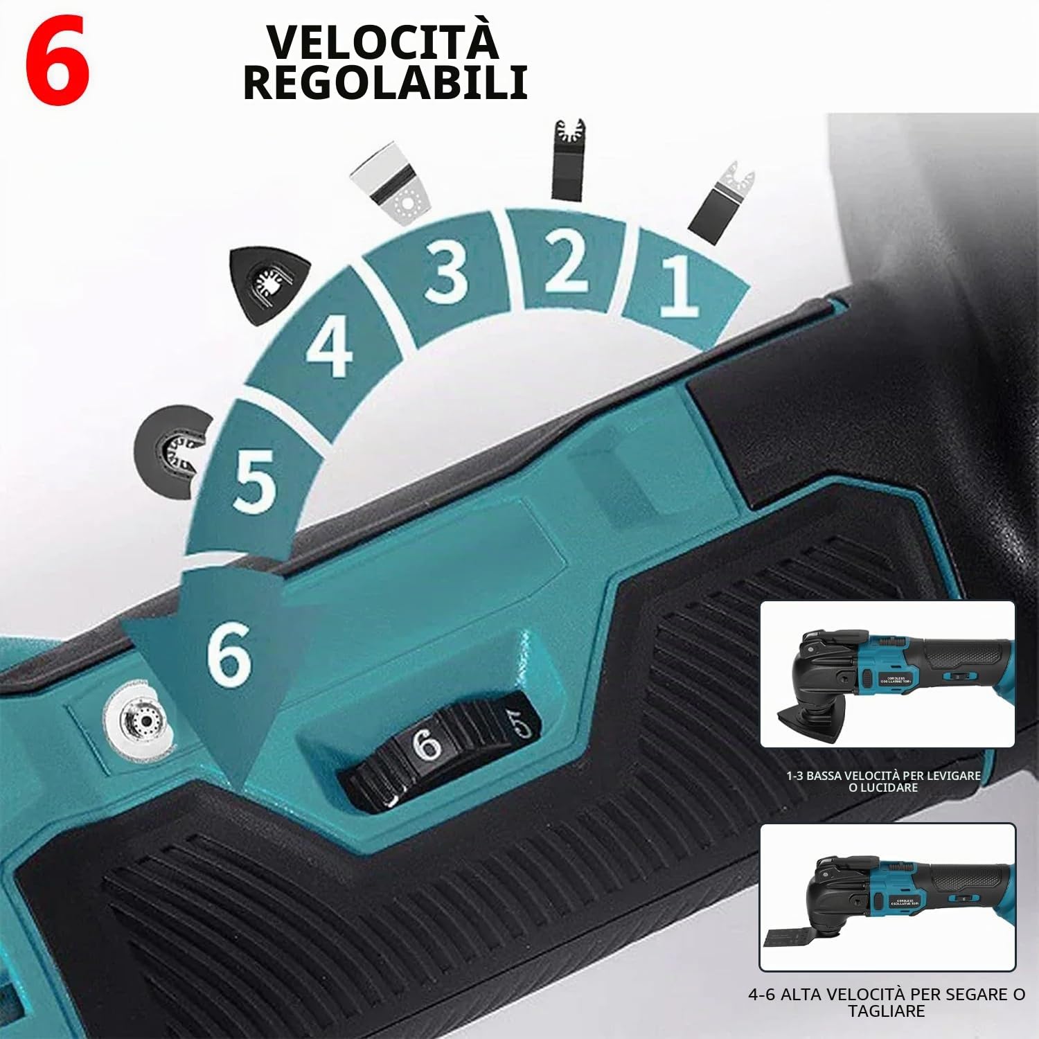 Strumento Oscillante, Utensile Multifunzione Oscillante per Batteria Makita 18 V agli ioni di litio, 6 Velocità Variabile, Senza Spazzole, Multiutensile Per Raschiatura, Taglio, Lucidatura