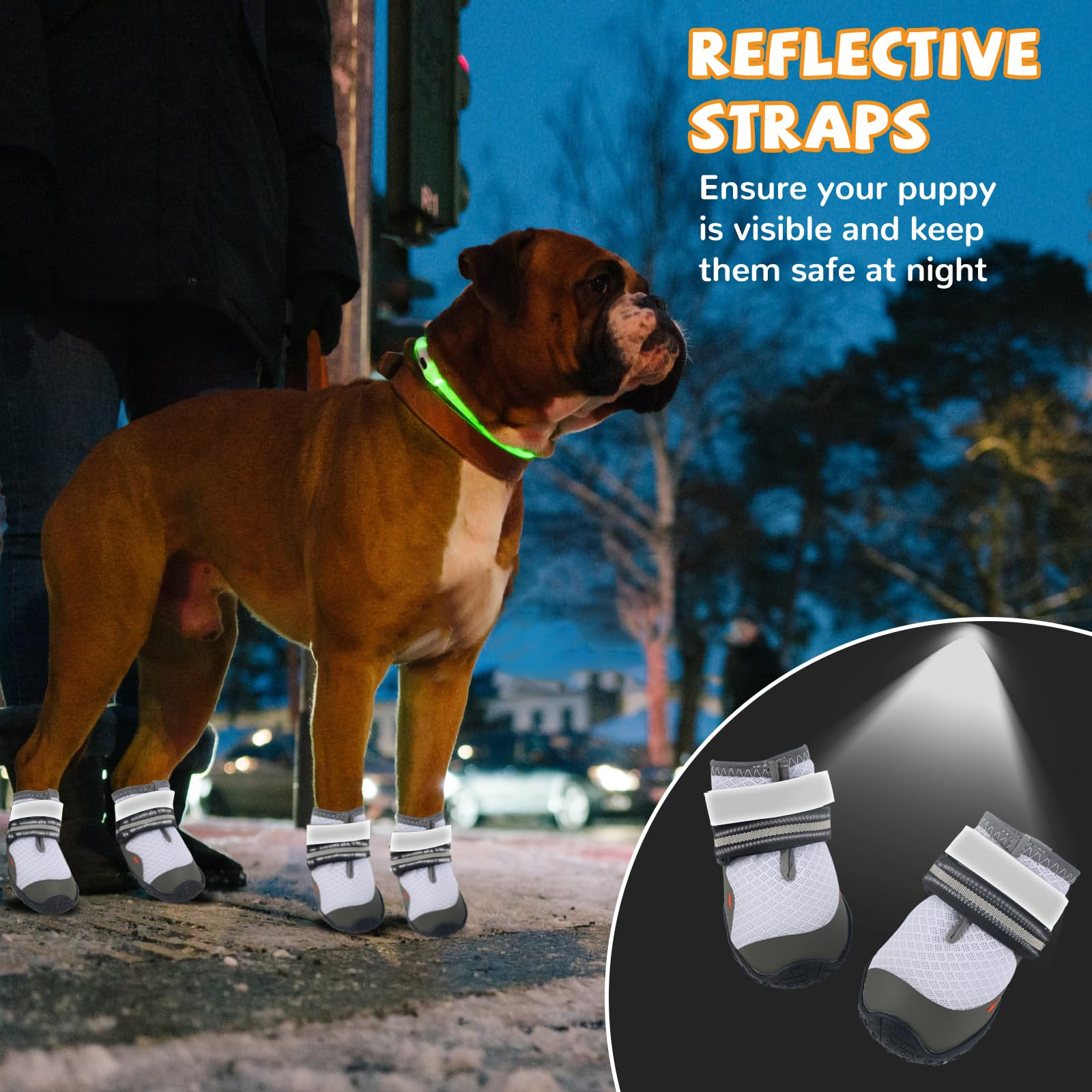 Chaussures pour chiens de grande et moyenne taille - Bottes pour chien et protections de pattes pour éviter le léchage - Antidérapantes avec réfléchissant pour trottoir chaud, randonnée en plein air