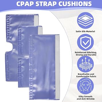 4 PCS Satin CPAP Strap Covers, Comfort CPAP Mask Cushions to Fit Dreamwear Headgear or AirFit, Silky CPAP Mask Strap Covers, Anti Wrinkle CPAP Hair Protector for Reducing Red Marks (Blue Purple)