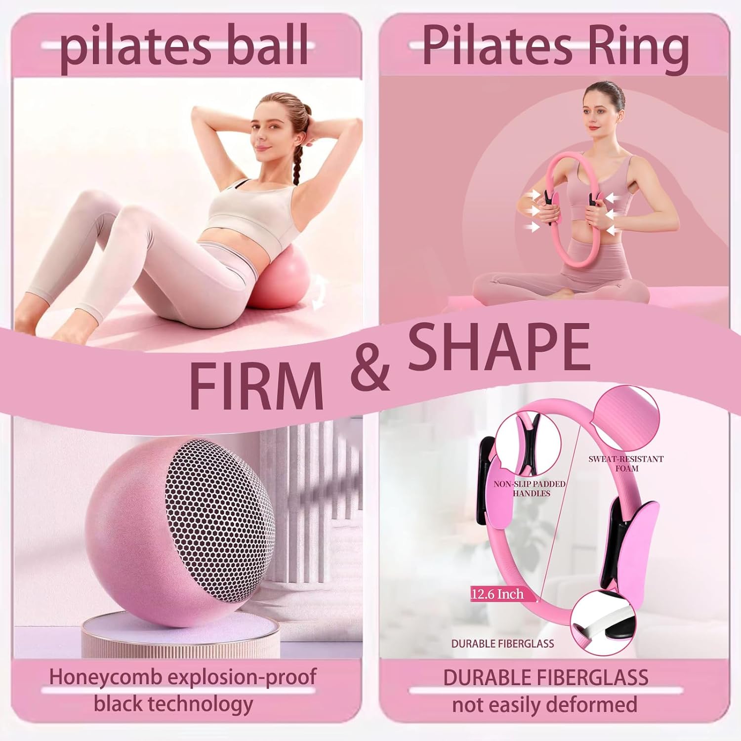 17 Pcs Pilates Equipment,Pilates Set,Women at Home Pilates kit,Pink Pilates Ring and Ball Set Pilates Socks, Jump Rope,5 Resistance Bands Compact Toning and Fitness Essentials Starter Set Accessories - Image 4