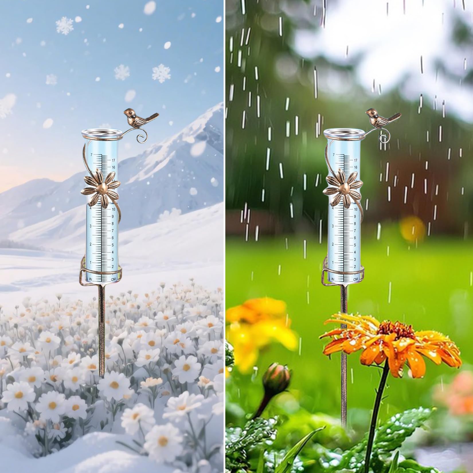 Gartenstecker Regenmesser mit inklusive Skala für genaue Niederschlagsmessung für Hof Deck Rasen Landschaft und Gartenzubehör