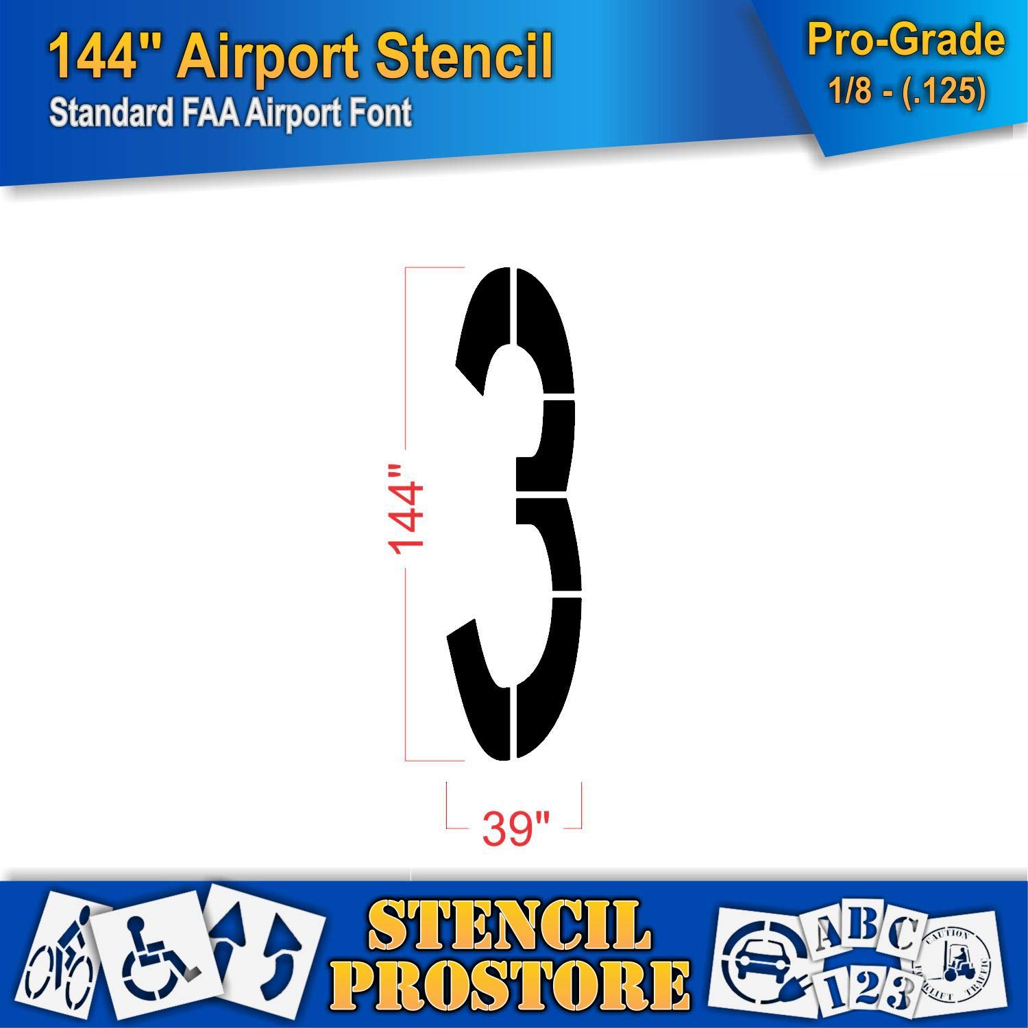 Airport FAA 144in. Number 3 Stencil - 144'' x 40'' x 1/8" (128 mil) - Pro-Grade
