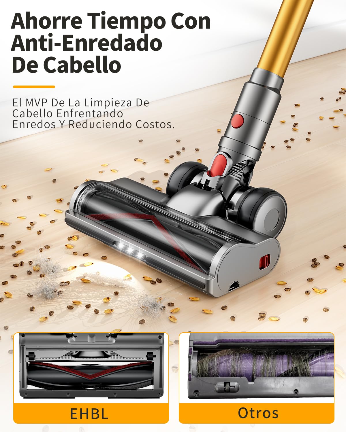 60KPa/600W Aspiradora sin Cable, Aspiradora Fregadora Sin Cable Potente hasta 75Mins, con Carga de Pared Smart Screen, Cepillo Antienredos, Alfombra Pelo Mascota Suelo Sofá (Morado) (Verde) (Oro)