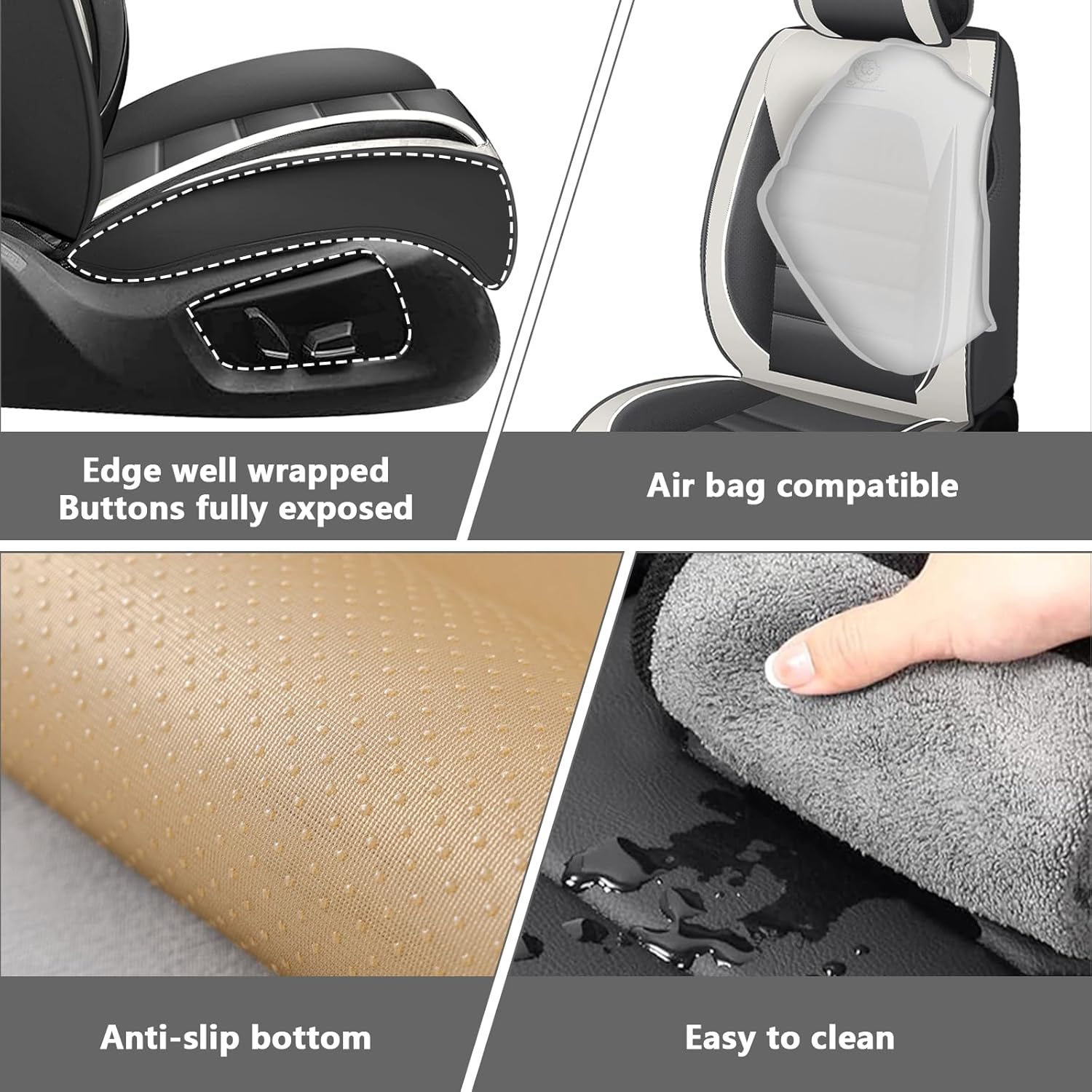 Full Set Car Seat Covers for Honda HR-V 2016-2026, Waterproof Stain-Resistant Seat Cover, Premium Nappa Leather Seat Protectors with Storage Pockets(Luxury 5 Seats/Grey&White)