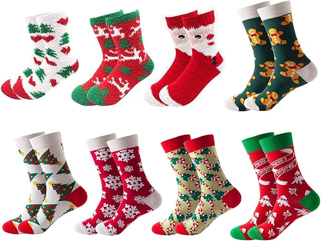 Sadodo Fluffy Fuzzy Christmas Socks ,Pack of 3 Pairs Women's Festive Funny Socks,Santa Claus,Tree,Reindeer,Winter Warm Coral Fleece Xmas Socks,Multipack