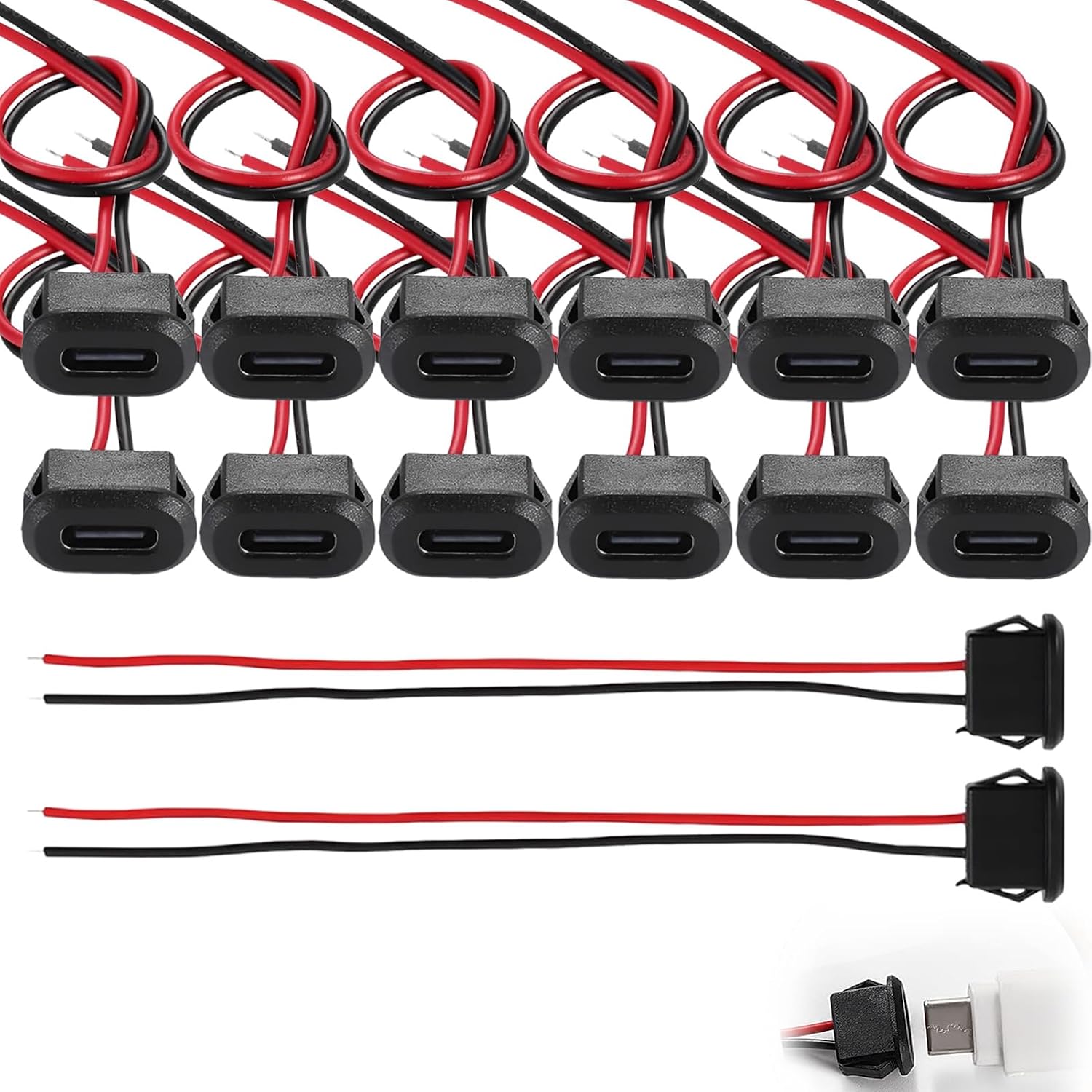 12 шт. розетка Type-C, 2-полюсна, 3A, 2-полюсна розетка USB-C, розетка USB C, з пазом для фіксації, подовжувач Type-C на 2P, водон