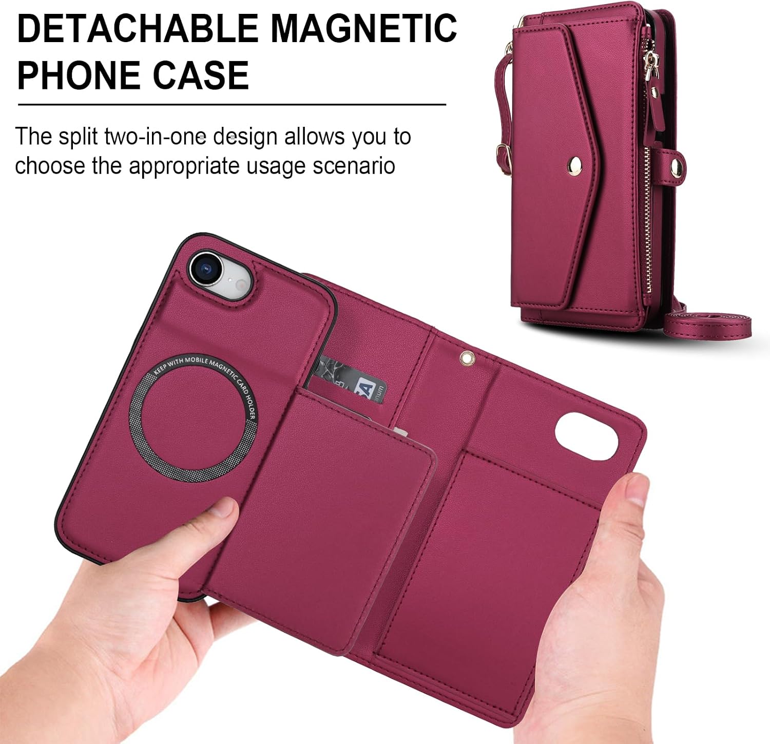 Phone Case for iPhone 16e/SE 2025/SE 4 Wallet Cover Compatible with RFID Screen Protector Crossbody Lanyard Strap Flip Card Holder Slot Cell i Phone16e i16e 16 e SE4 4th Generation 16eCase Red