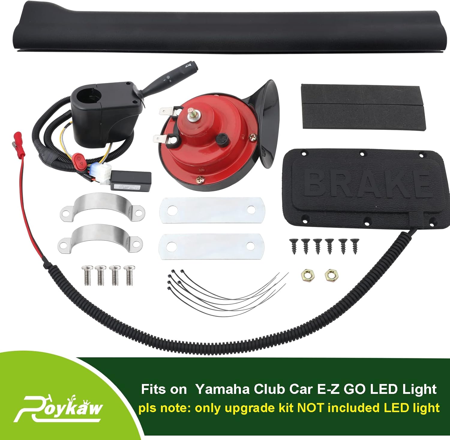 Roykaw Golf Cart Turn Signal Kit with Horn Button, Blinker Switch, Brake Light Pad Switch, 9-pin Plugs Wiring Harness, Street Legal Plug & Play Light Kits