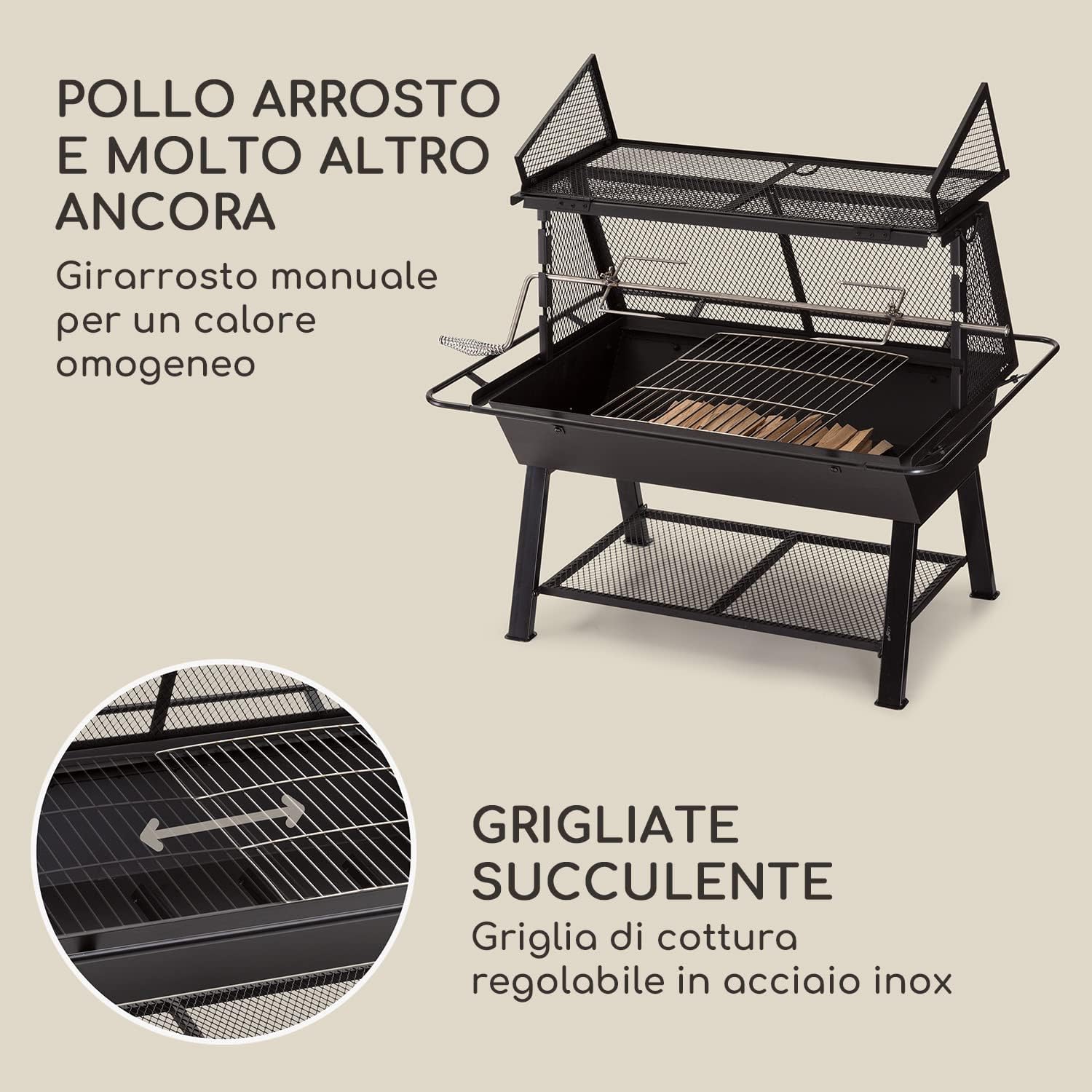 Blumfeldt 2-in-1 Kit Arrosto e Barbecue a Carbone Portatile, Barbecue Grill con Protezione da Scintille, Barbecue a Carbonella in Acciaio Inox da Giardino, Barbecue da Terrazzo, Campeggio, Balcone Blumfeldt 2-in-1 Kit Arrosto e Barbecue a Carbone Portatile, Barbecue Grill con Protezione da Scintille, Barbecue a Carbonella in Acciaio Inox da Giardino, Barbecue da Terrazzo, Campeggio, Balcone