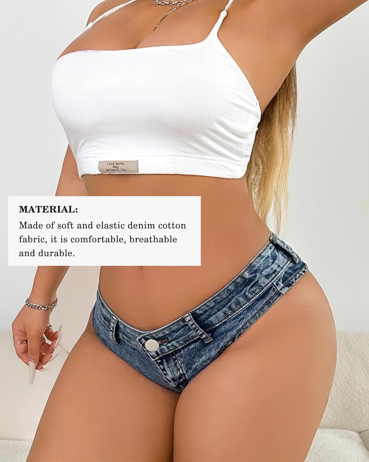 Denim Thong Booty Shorts for Women - Sexy Stretchy Micro Mini Daisy Dukes Hotpants Hot Pants - Image 5