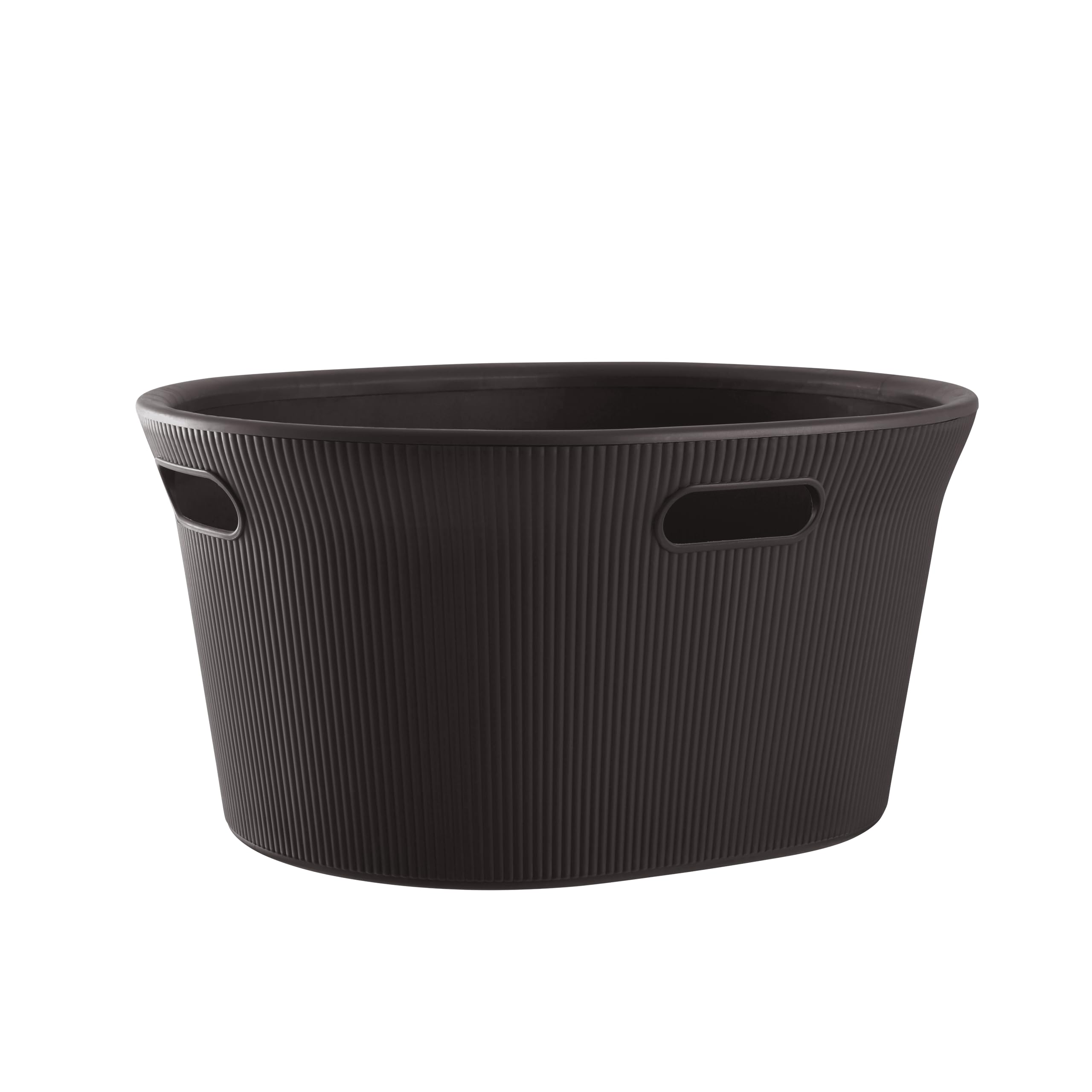 Superio Ribbed Collection - Decorative Plastic Laundry Basket with Cut-Out Handles, Brown (1 Pack) Hamper Organzier for Bedroom Bathroom College Dorm Room 35 Liter