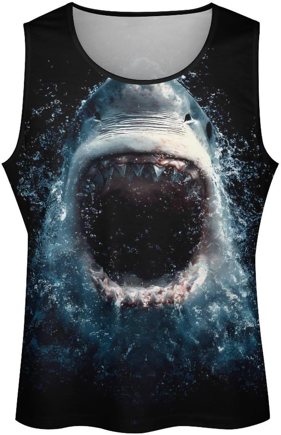 Shark Open Big Mouth Men Tank Top Workout Shirt Muscle T Shirt 5XL
