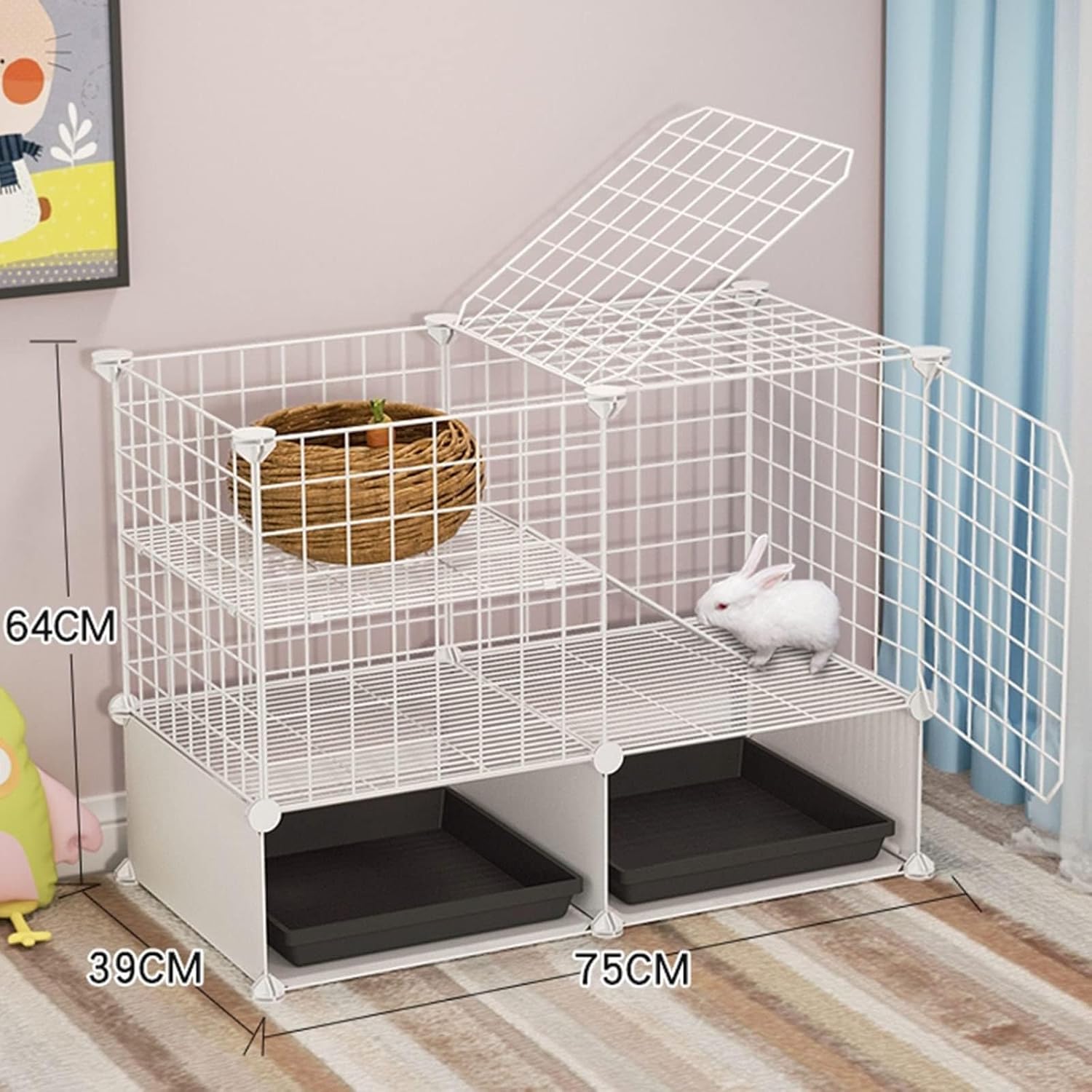 Rabbit Hutch Bunny Run Cage,Rabbit Cage Indoor Bunny Hutch - Guinea Pig Cages,pet Carrier,with Removable Pull-Out Trays for Small Animal(Color:A,Size:75 * 39 * 54cm)