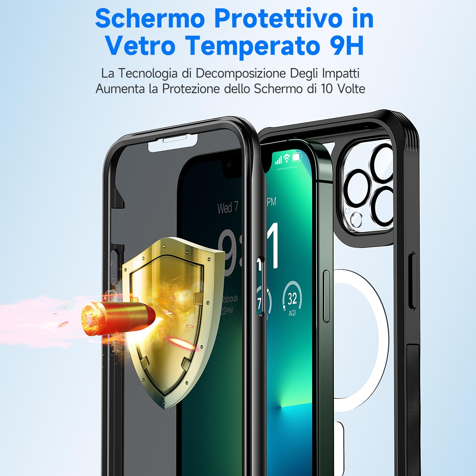 seacosmo Cover per iPhone 13 Pro Max Privacy Magnetica, Compatibile con Magsafe, Antispy Schermo Integrata in Vetro Temperato, Protezione Fotocamera, Custodia 360 Gradi Antishock Fronte Retro - Nero