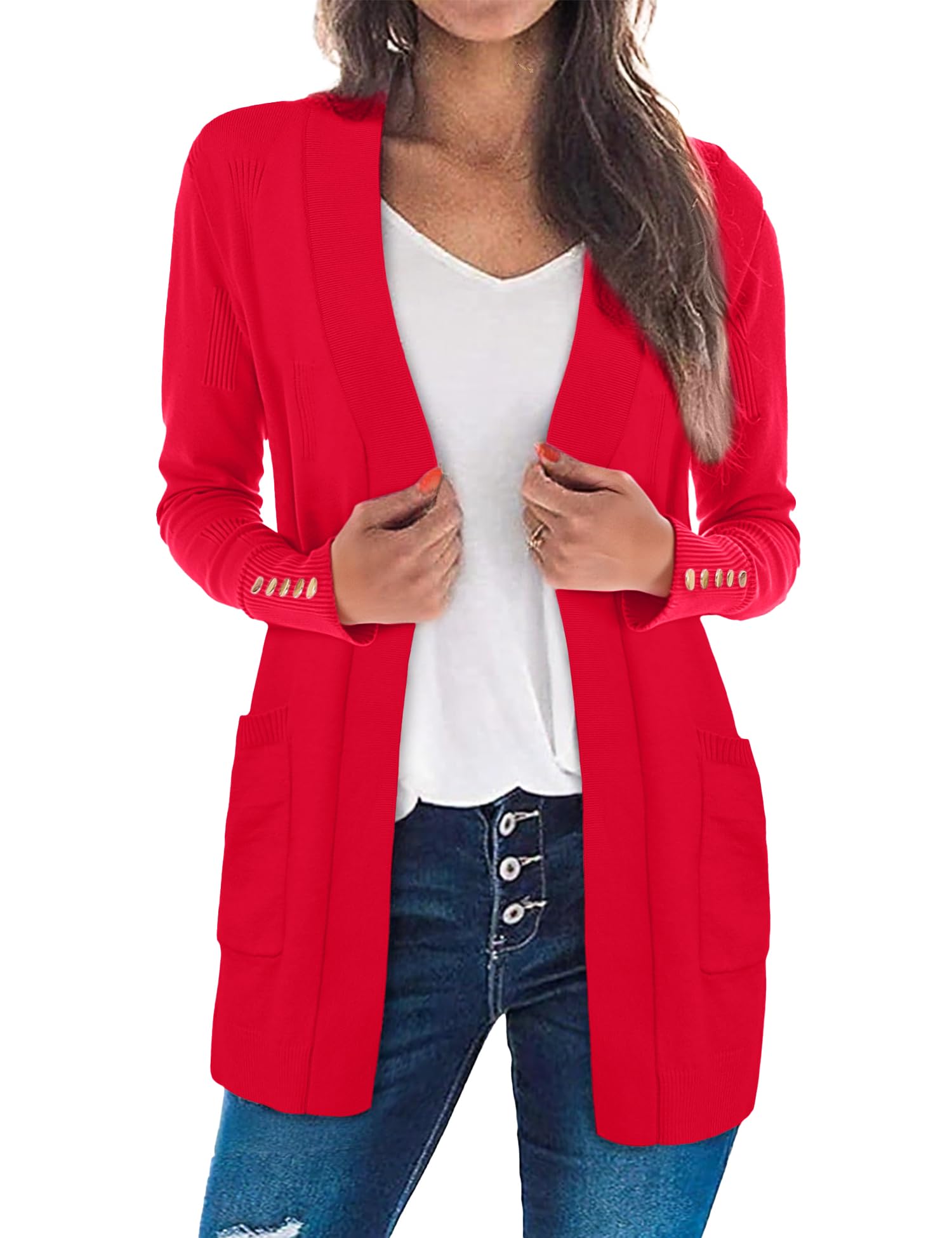 LOMON Cardigan Sweaters for Women Lightweight Long Sleeve Open Front Knit Cardigan with Pockets
