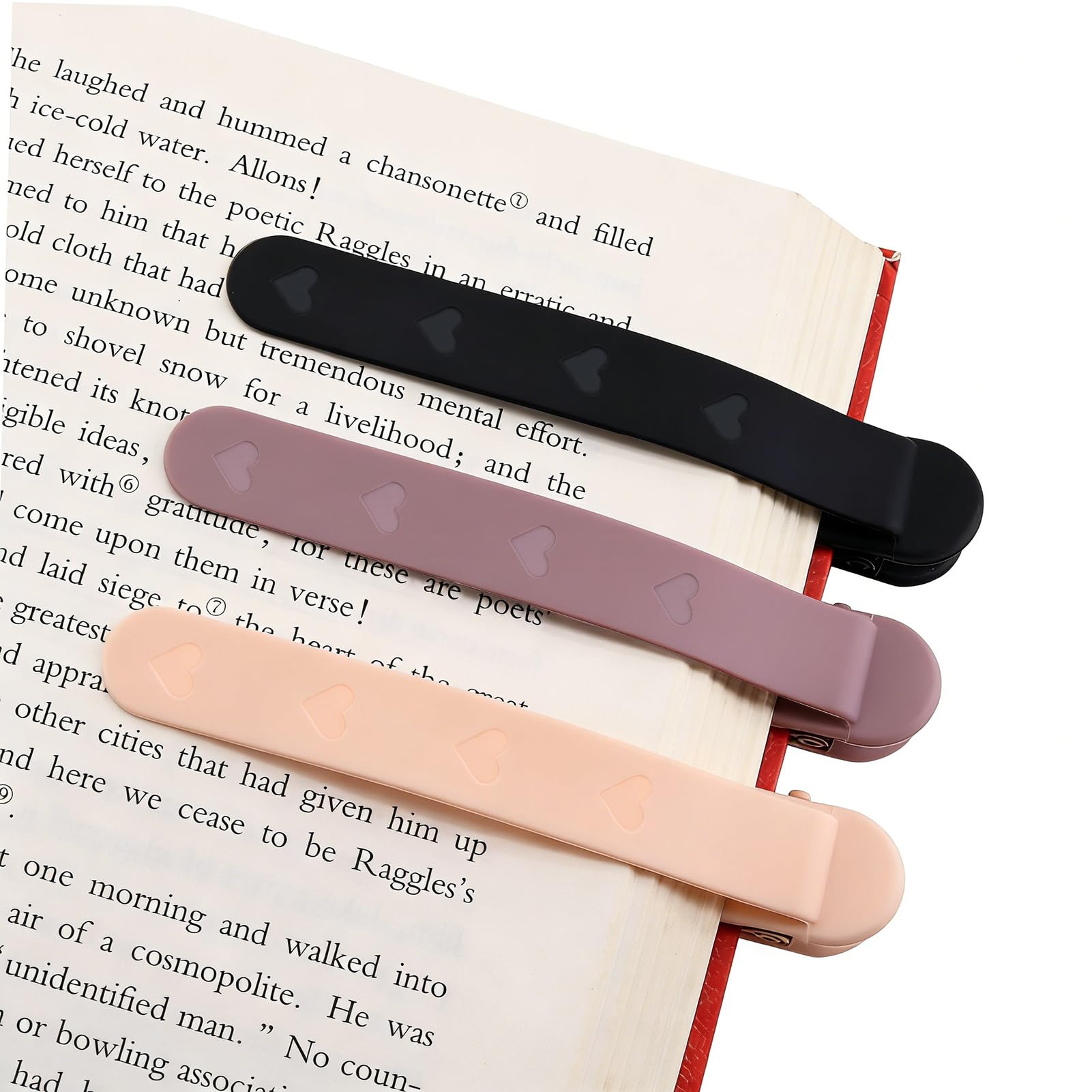SMUK 3 Pieces Silicone Heart Bookmarks for Reading Women, Smart Automatic Book Marks for Book Lovers Girls Men, Cute Page Markers Bookmarkers Reading Gifts