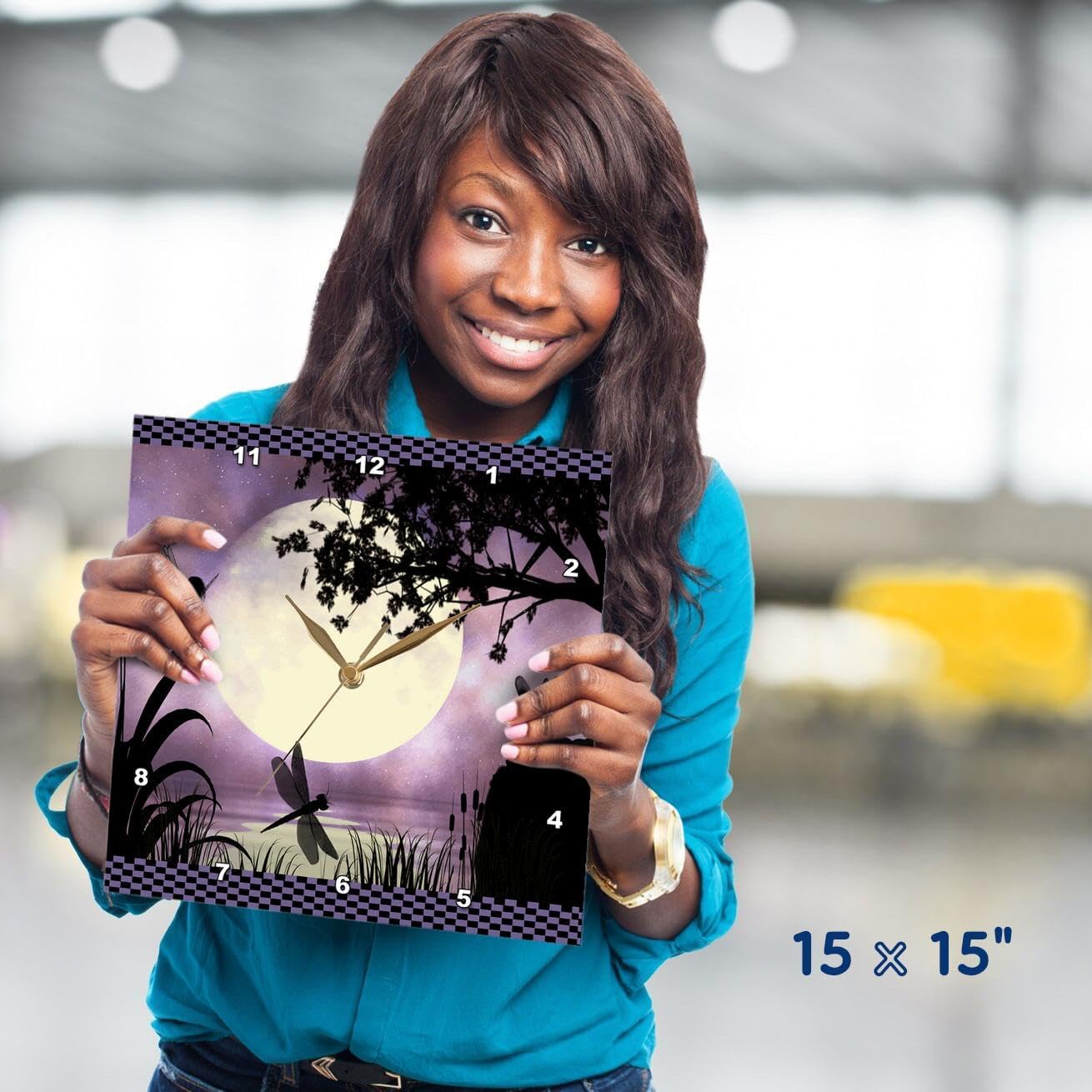 3dRose dpp_35668_3 Fairies and Dragonflies with an Purple Moon Wall Clock, 15 by 15-Inch