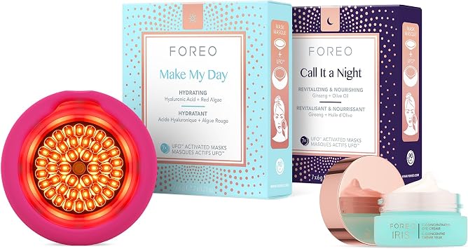 FOREO Nemlendirici ve Aydınlatıcı UFO 3 LED Set - Yüz Maskesi Cilt Bakım Cihazı+14 UFO Aktif Maske+IRIS C-Konsantre Aydınlatıcı Göz Kremi, 15 ml - Yüz Nemlendirici - LED, NIR ve Kırmızı Işık Terapisi