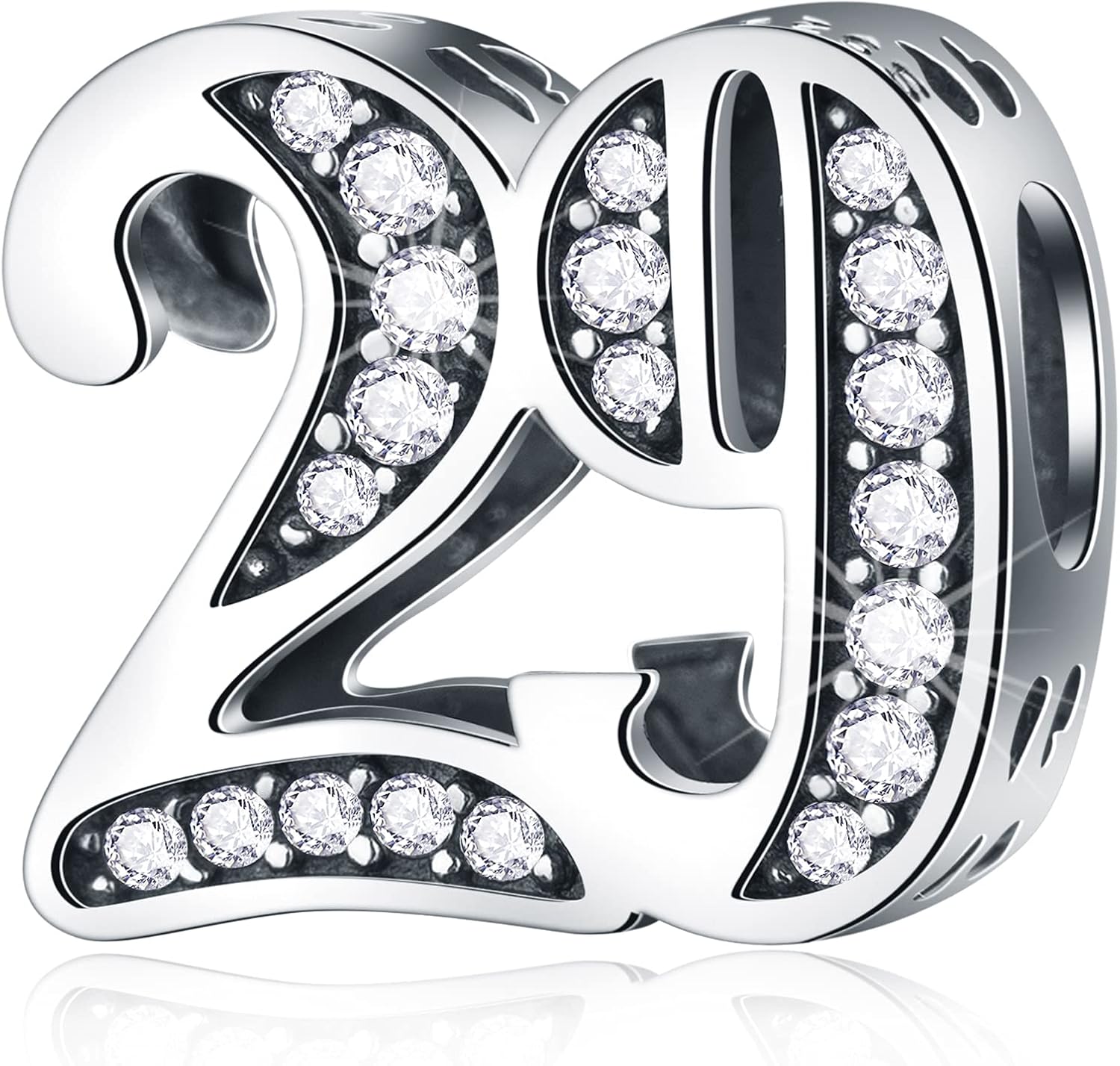 29 Birthday Charms fits Pandora Family Bracelet, 925 Sterling Silver 29th Anniversary Beads with CZ Birthstones