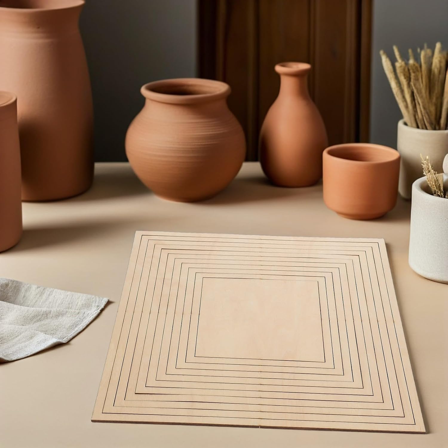 Wooden Pottery Mold Tools for Clay Ceramic Plates, Square 10 Piece Set