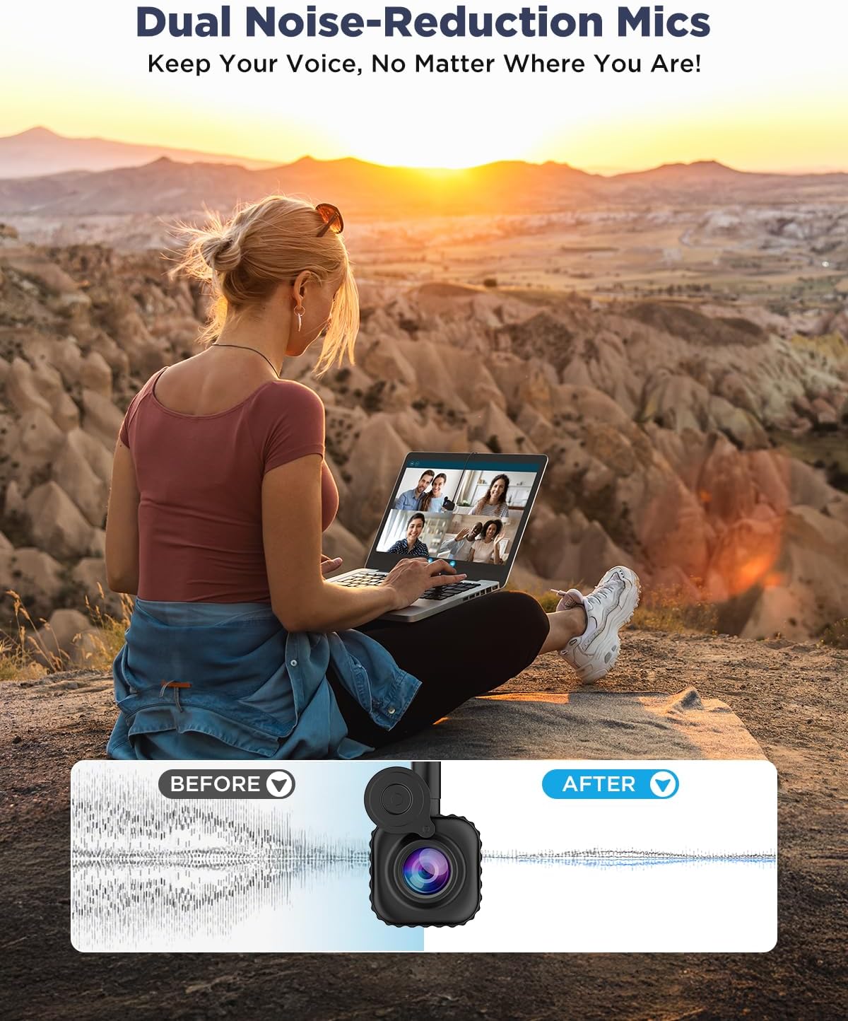 LIMYIOM 4K Center Screen Webcam with Microphone, AutoFocus 1080P Web cam USB Type-C/A Adapter, Plug&Play Middle Screen Webcam for Online Calling, Zoom/Teams/Facetime,Laptop or PC Suction Mount
