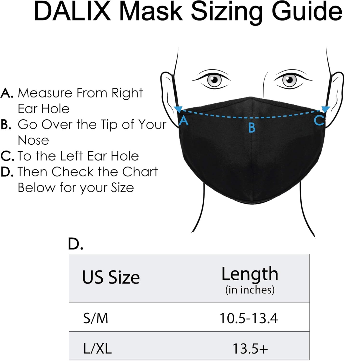 DALIX Cloth Face Mask Reusable Washable Made in USA - Black S-M (10 Pack)
