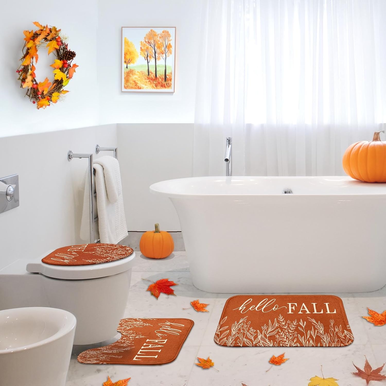 Arttown Bathroom Rug Set of 3,Bath Mats Fall Autumn