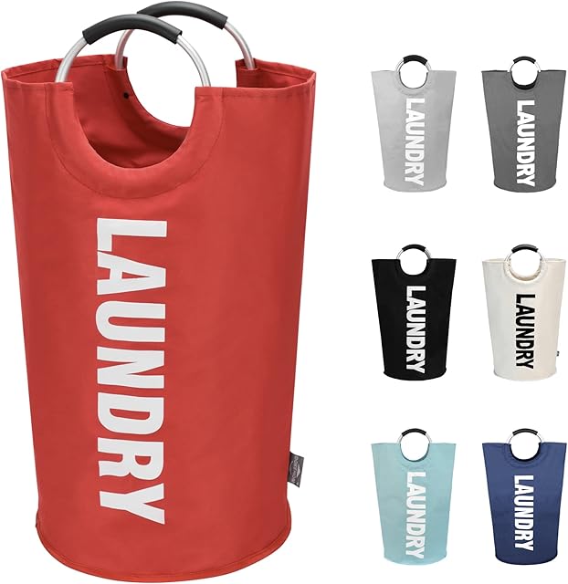 DOKEHOM 90L Large Collapsible Washing Laundry Basket Bag (7 Colors) for Bedroom, Fabric (Red, L)