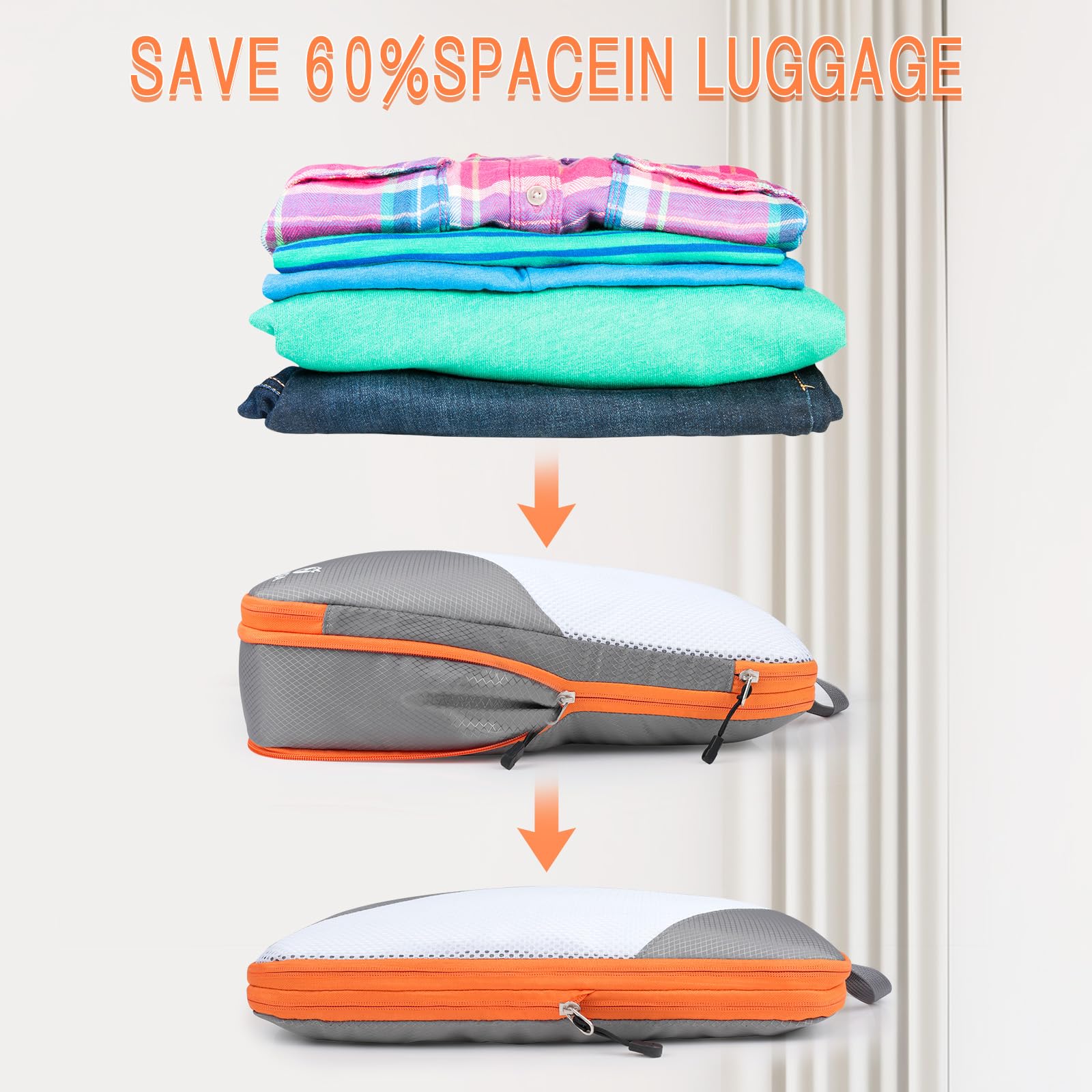 AiQInu Organizer Valigia 5 Pezzi Set, Compressione Packing Cube Salvaspazio Espandibile Ultraleggero Viaggio Organizer per i Vestiti,Scarpe,Intimo Set da Viaggio per Zaini o Bagagli a Mano