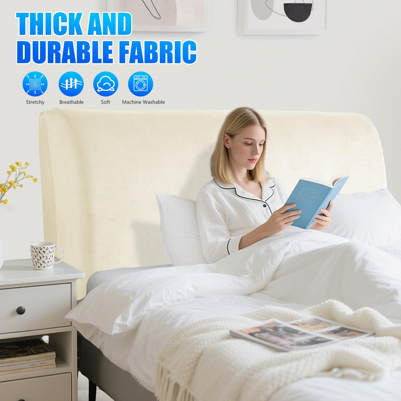 Generico Copertura protettiva antipolvere morbida elasticizzata copri testata letto matrimoniale in velluto Copritestata x letto Matrimoniale per l'arredamento della camera Grigio-blu Re