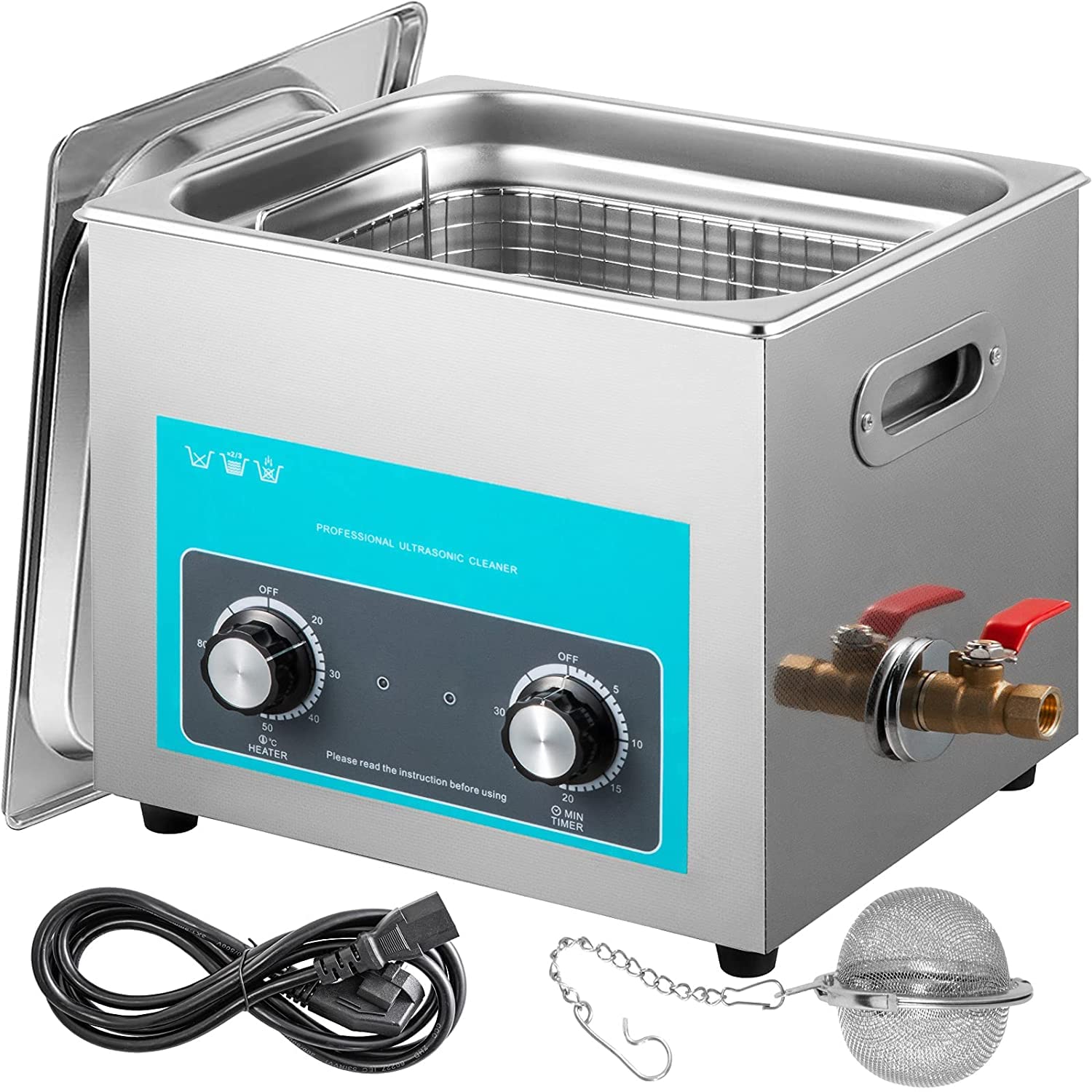 Moh Nettoyeur à Ultrasons avec Minuterie de Chauffage 10 L, Professionnel Nettoyeur à Ultrasons 220 V, Nettoyeur Ultrasons en Acier Inoxydable 40 kHz pour Nettoyage des Bagues de Lunettes Instrument