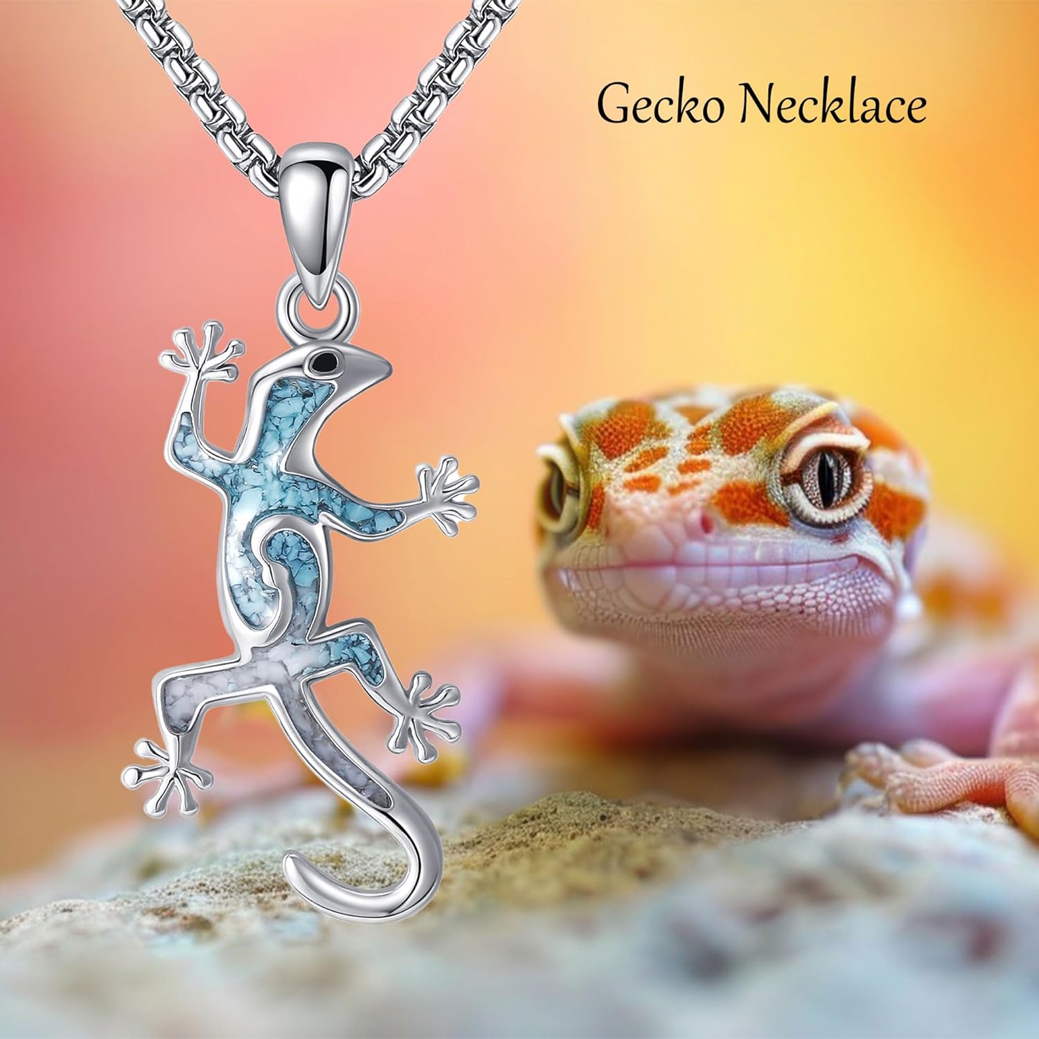 Turquoise Necklace For Women Phoenix/Gecko/Hummingbird/Dragonfly/Butterfly/Flower of Life/Palm Tree Necklace 925 Sterling Silver Turquoise Valentine's Day Jewelry for Women Men - Image 5