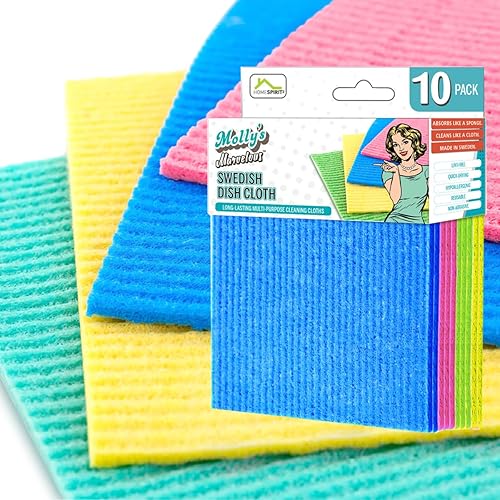 Molly's Marvelous Ropa sueca para platos, esponja de microfibra reutilizable, toallas de limpieza ecológicas, 10 unidades