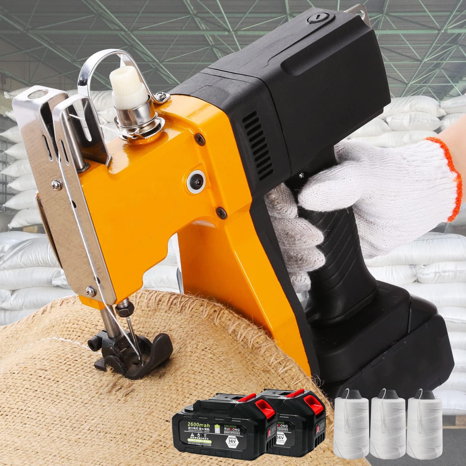 Máquina De Coser Sacos Eléctrica Portátil 190W - Corte Automático, Doble Hilo, Para Yute, Plástico Y Arpillera