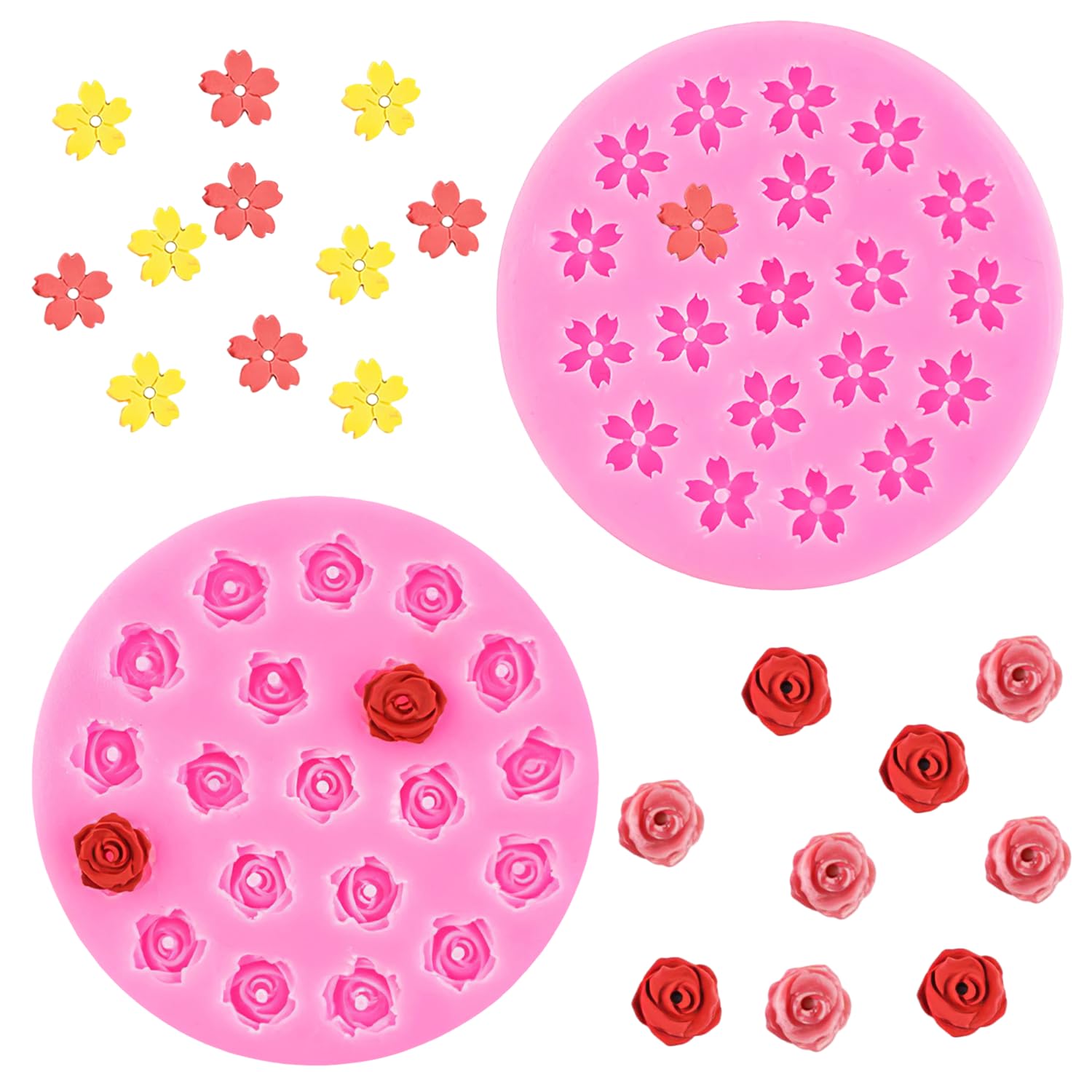 2 Pcs Silicone Mould for Chocolate Cake Mini Rose & Cherry Blossom Decorations Nail Accessories Resin Crafts Figurines and DIY Accessories Soap Moulds for Soap Making