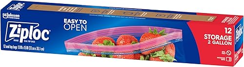 Ziploc Bolsas de almacenamiento de alimentos de 2 galones, tecnología Grip 'n Seal para un agarre más fácil, apertura y cierre, 12 bolsas en total
