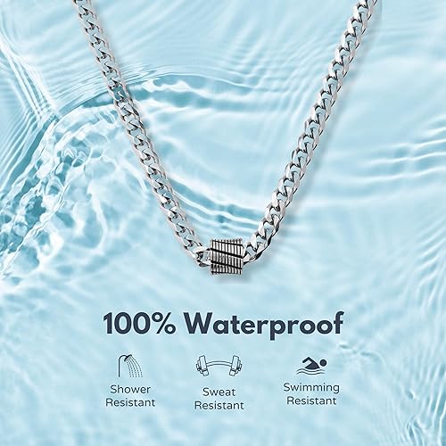 Miniatura 3 de Galis Classic Chains For Men - Cuban Link Chain for Men with Small Bead Pendant, Diamond-Cut Stainless Steel and Waterproof Silver Plated Men's