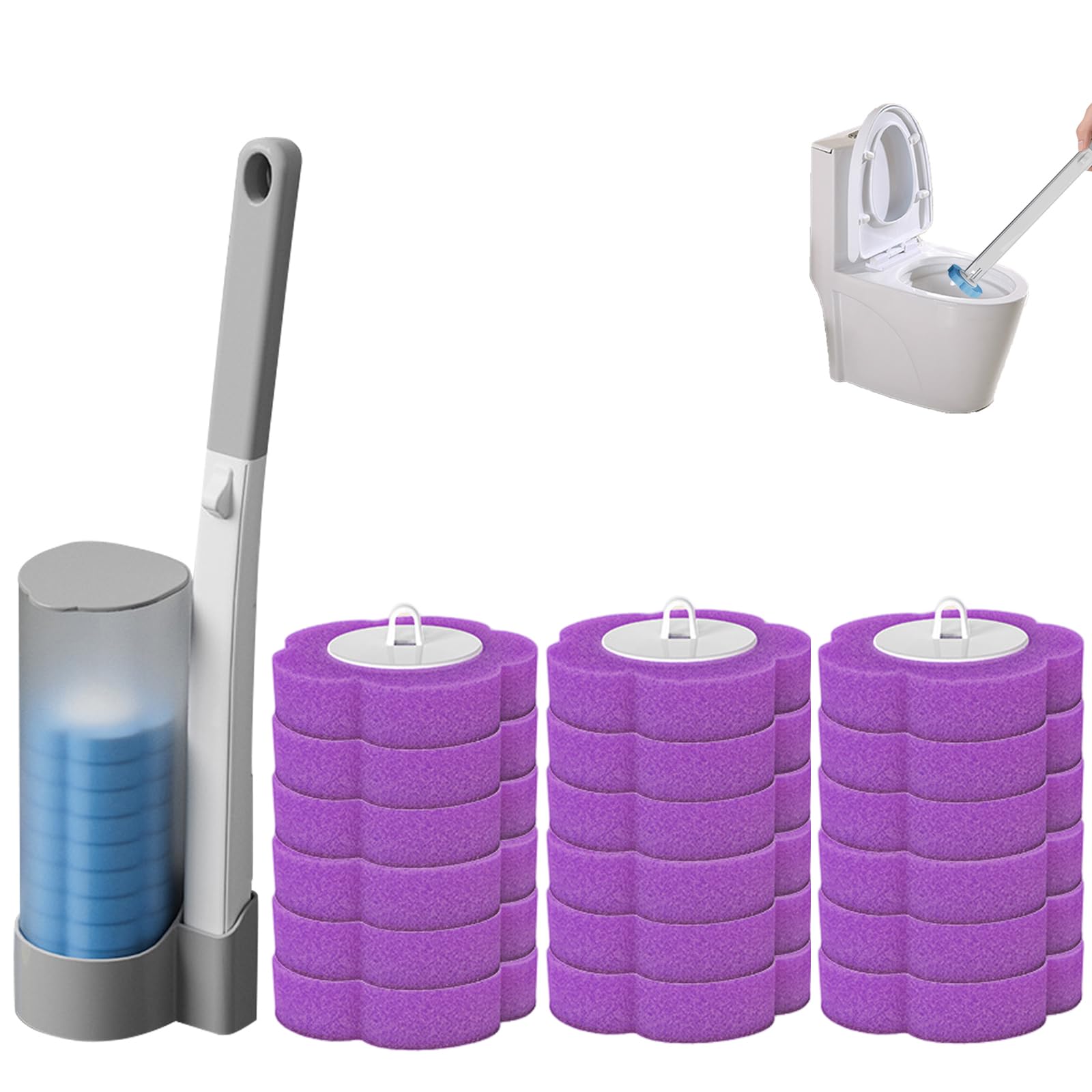 Toilet Brush Toilet Brush Disposable Toilet Brush Holder Set for Bathroom with Holder Toilet Cleaning Brush with 18 Toilet Rods Replacement Head for Bathroom Cleaning (Grey + Lavender)