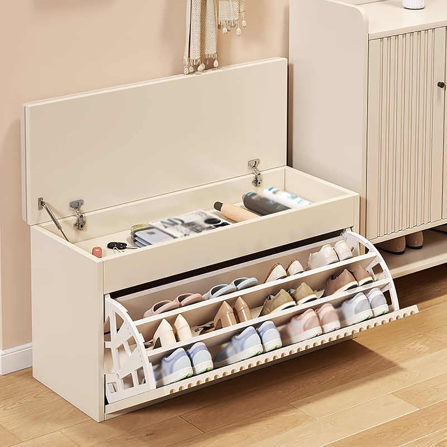 CJGKDJS プーフファブリックフットスツール、ラウンドポータブル