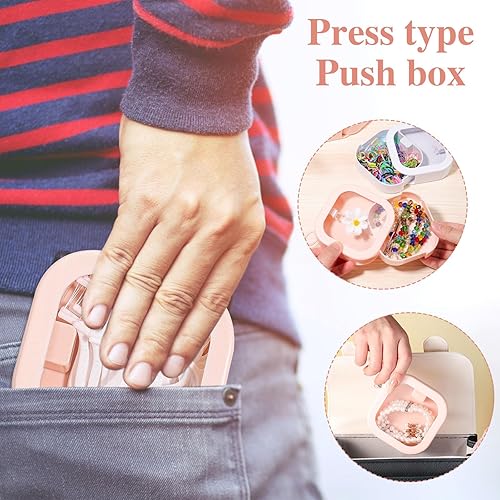 Miniatura 6 de 4 organizadores de ligas para el cabello, organizador portátil pequeño, organizador de joyas para adolescentes, niñas y mujeres (rosa y blanco)