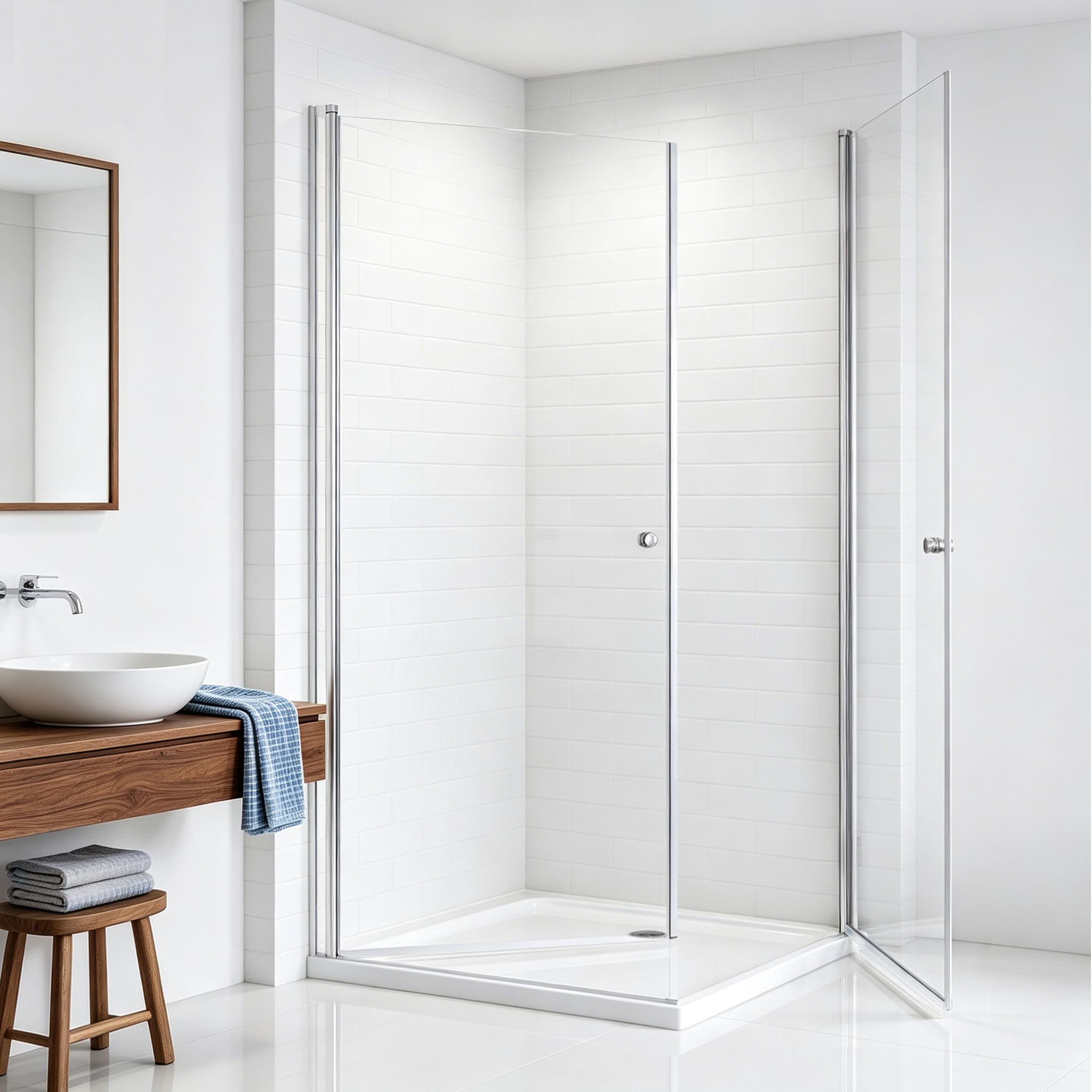Duschkabine Eckeinstieg 70x100x185cm mit Doppel-Pendeltür (Schwingtür) | 6mm ESG Duschtür Glas | Platzsparende Eckdusche | Versiegelt & wasserdicht | EN14428-Zertifizierung Duschabtrennung