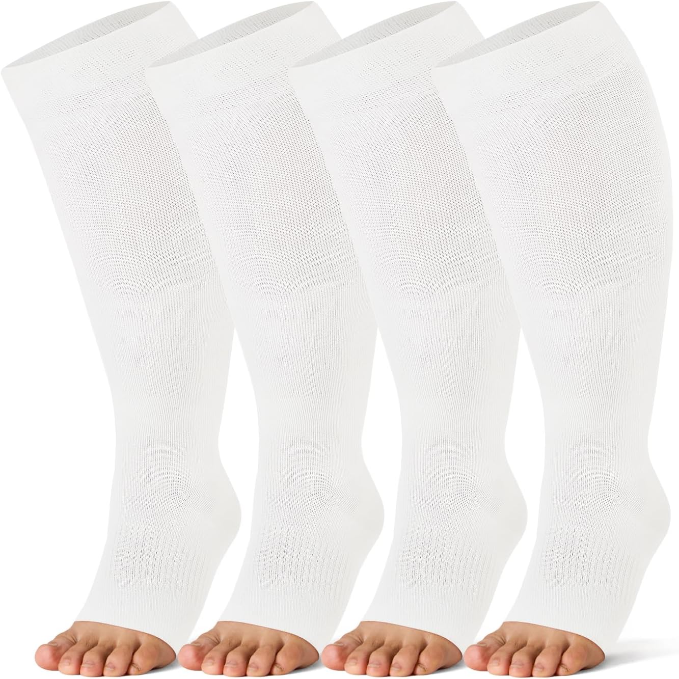 Breslatte Bamboo Viscose Wide Calf Compression Socks Open Toe for Women Men Plus Size Toeless 10-14 mmHg Circulation
