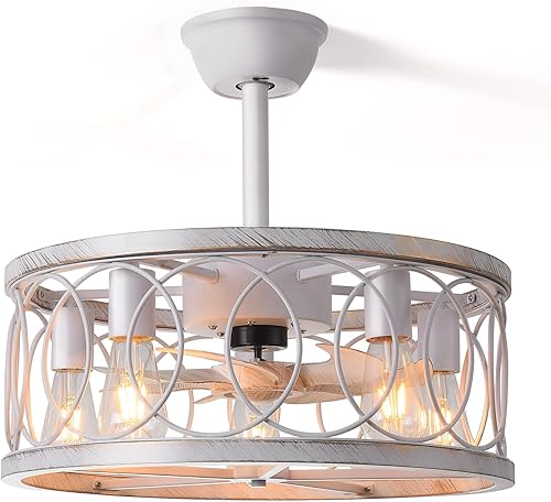 FCTWAKS Ventilador de techo de granja con luz, ventilador de techo sin aspas de perfil bajo de 20 pulgadas con luz y control remoto, motor