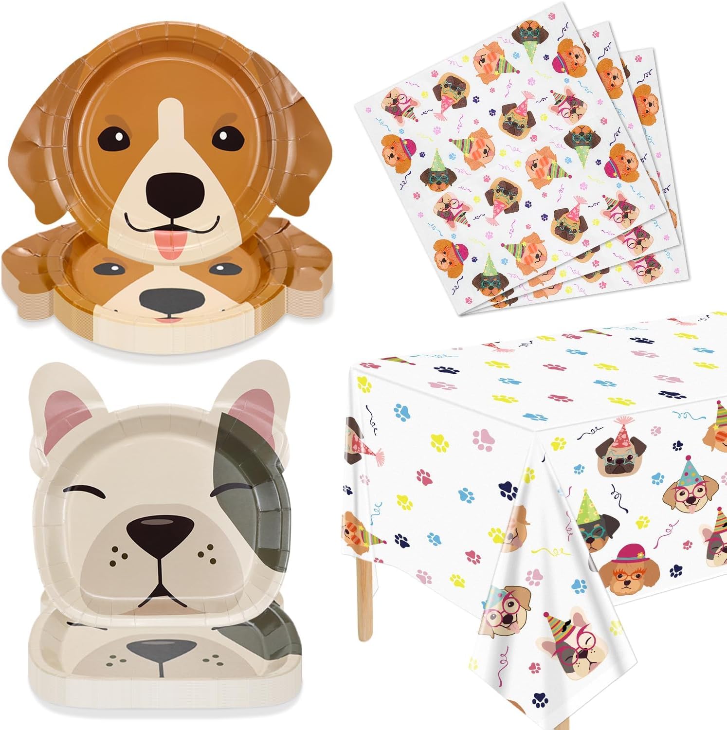 61 Pcs Dog Party Decorations - Including Plates, Napkins, Puppy Tablecloth for Kids Puppy Dog Themed Birthday Party Supplies, Serve 20